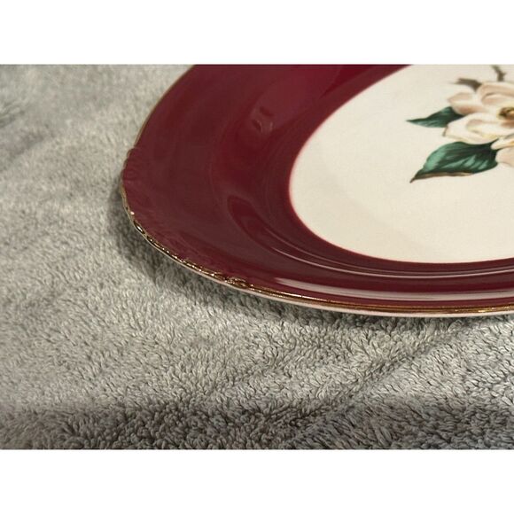 Homer Laughlin DISCONTINUED Burgundy Magnolia Oval Platter - Picture 7 of 7